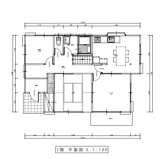 築47年戸建て住宅のリノベーション前のリビングキッチンの図面